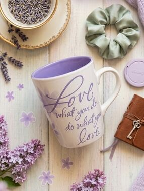Hallmark Love What You Do Lavender Floral Quote Ceramic Coffee Mug Tea Cup